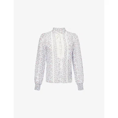 Me And Em Womens  Floral-print Lace-trim Cotton And Silk-blend Blouse In Multi