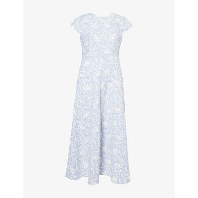 Me And Em And Em Womens Blue/light Cream Speckled Bloom-print Fit-and-flare Cotton-blend Maxi Dress