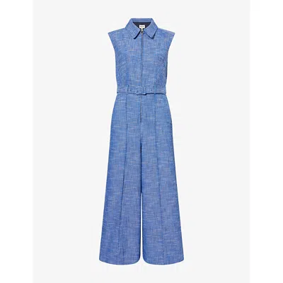 Me And Em And Em Womens Blue/multi Cropped Wide-leg Cotton-blend Jumpsuit