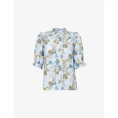 Me And Em And Em Womens Blue/multi Floral-print Cotton Blouse