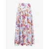 Me And Em Womens  Garden-print Self-tie Woven Maxi Skirt In Blue/purple/multi