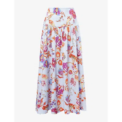 Me And Em Womens  Garden-print Self-tie Woven Maxi Skirt In Blue/purple/multi