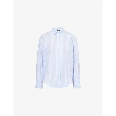 Me And Em Womens  Forever Stripe Relaxed-fit Cotton Shirt In Blue/white