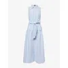Me And Em And Em Womens Blue/white Italian Seersucker Striped Cotton-blend Maxi Shirt Dress