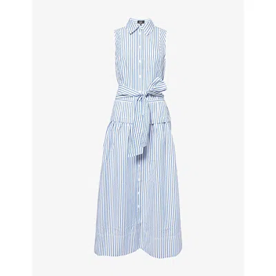 Me And Em And Em Womens Blue/white Italian Seersucker Striped Cotton-blend Maxi Shirt Dress