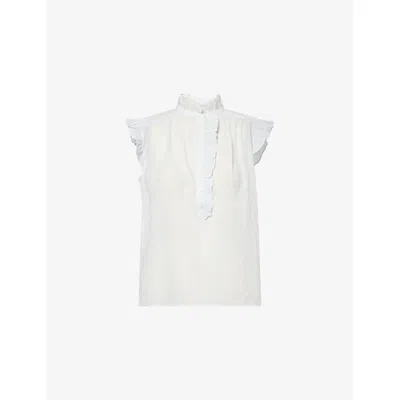 Me And Em And Em Womens Blue/white Voile Stripe Frill-sleeve Cotton Top