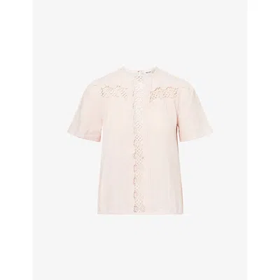 Me And Em And Em Womens Blush Pink Embroidered Cut-out Cotton Blouse