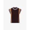Me And Em Womens  Contrast-knit Panelled Merino-wool Vest In Brown