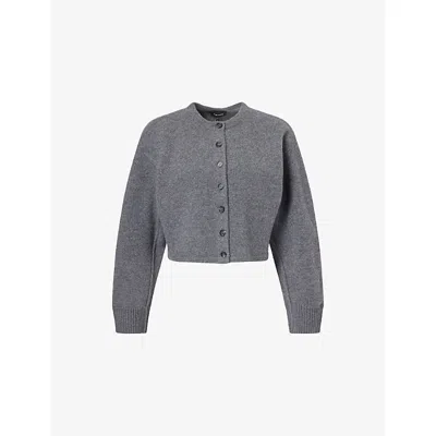 Me And Em Womens  Boxy-fit Ribbed-trim Wool Cardigan In Gray