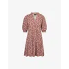 Me And Em And Em Womens Brick Pink Summer Ch Climbing Buds Print Tiered Slub Cotton Mini Dress