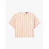 Me And Em And Em Womens Textured Stripe-print Boxy-fit Stretch-cotton Top Bright Papaya Cream In Bright Papaya Cream