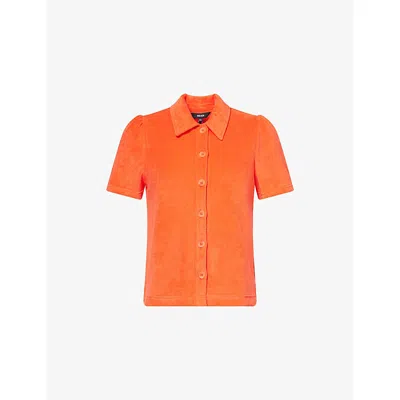 Me And Em And Em Womens Towelling Boxy-fit Cotton Blend Shirt Bright Papaya Orange