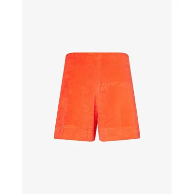 Me And Em And Em Womens Bright Papaya Orange Towelling Relaxed-fit Cotton Blend Shorts