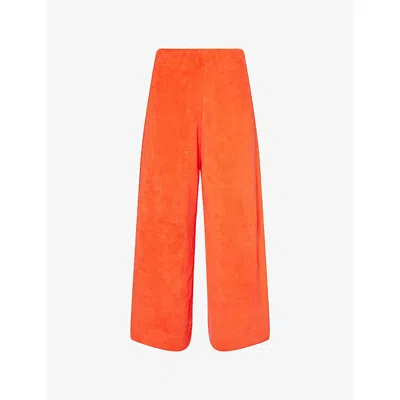 Me And Em And Em Womens Bright Papaya Orange Towelling Wide-leg Crop Cotton-blend Trousers