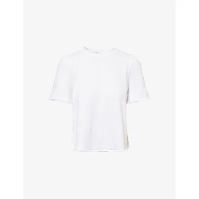 Me And Em And Em Womens Bright White Raw-edge Swing Cotton-jersey Sweatshirt