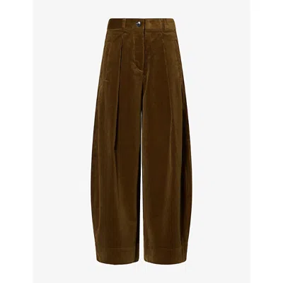 Me And Em And Em Womens Bronzed Olive Barrel-leg Velvet Trousers