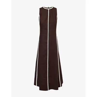 Me And Em And Em Womens Brown/light Cream Effortless Contrast-stripe Linen-blend Maxi Dress In Black