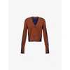 Me And Em And Em Womens Burnt Caramel/indigo V-neck Colourblock Wool-blend Cardigan In Brown