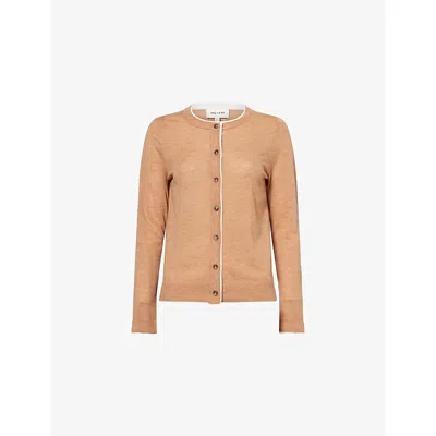 Me And Em And Em Womens Camel Melange/soft W Contrast-trim Merino-wool And Cashmere Cardigan