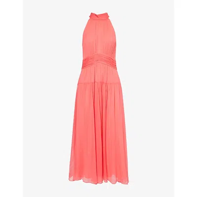 Me And Em Womens  Halterneck Silk Midi Dress In Camellia Pink