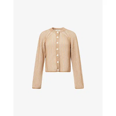 Me And Em And Em Womens Camel/soft White Contrast Rib-knit Cotton Cardigan In Neutral