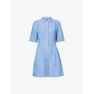 Me And Em And Em Womens Chambray Blue Belted Short-sleeve Cotton-chambray Mini Shirt Dress