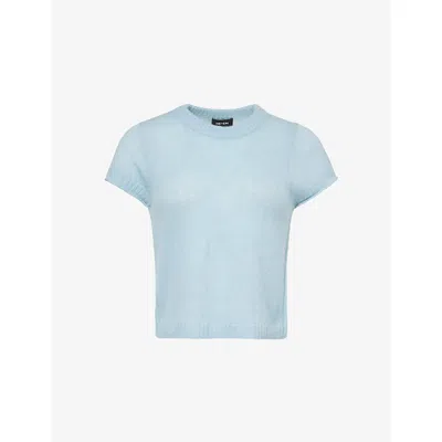 Me And Em And Em Womens Chambray Blue Capped-sleeve Merino Wool And Cashmere-blend Top