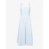 Me And Em And Em Womens Chambray Blue Jacquard Square-neck Cotton-blend Midi Dress