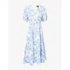 Me And Em Womens  Cheesecloth Tulip-print Cotton-poplin Midi Dress In Chambray Blue/soft W