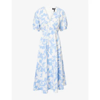 Me And Em Womens  Cheesecloth Tulip-print Cotton-poplin Midi Dress In Chambray Blue/soft W