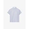 Me And Em And Em Womens Striped Short-sleeves Cotton-poplin Blouse Chambray Blue/soft W