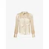Me And Em And Em Womens Tie-neck Relaxed-fit Silk Blouse Champagne In Neutral