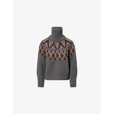 Me And Em And Em Womens Charcoal Multi Fair Isle Snood Wool-blend Jumper