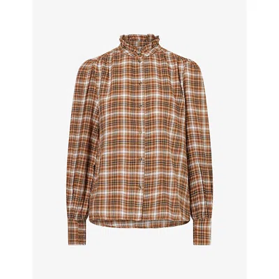 Me And Em And Em Womens Check Cotton Blouse Brown Multi