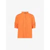 Me And Em And Em Womens Cheesecloth-trim Puff-sleeve Cotton Blouse Papaya Orange In Papaya Orange
