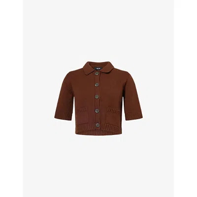 Me And Em And Em Womens Chestnut Brown Classic-collar Ribbed Wool-and-cashmere Cardigan Xs