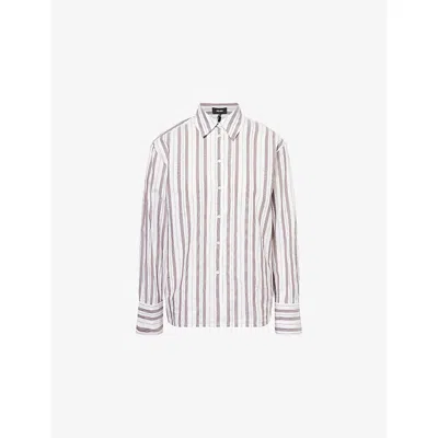 Me And Em And Em Womens Chocolate Brown/soft Summer Stripe Cotton Beach Shirt