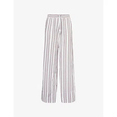 Me And Em And Em Womens Chocolate Brown/soft Summer Stripe Cotton Beach Trousers