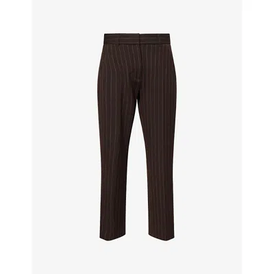 Me And Em And Em Womens Chocolate / Caramel Pinstripe Slim Crop Woven Trousers In Black