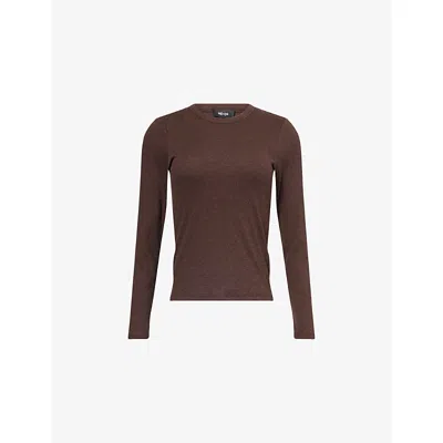 Me And Em And Em Womens Chocolate Melange Ultimate Ribbed Long-sleeve Stretch-cotton Top In Brown