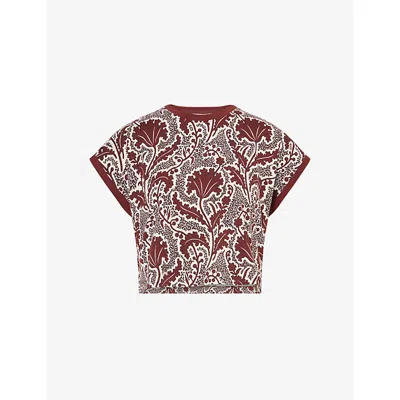 Me And Em And Em Womens Cinnamon Brown Multi Rising Flowers Printed Cotton T-shirt