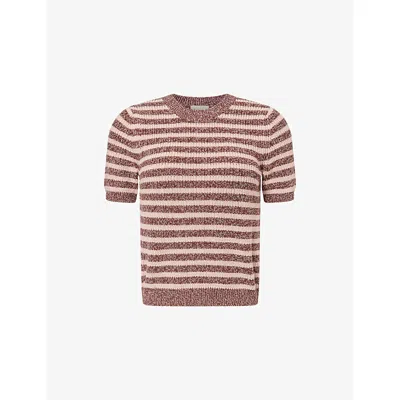 Me And Em And Em Womens Cinnamon Brown Multi Short-sleeve Striped Cotton-knit Top