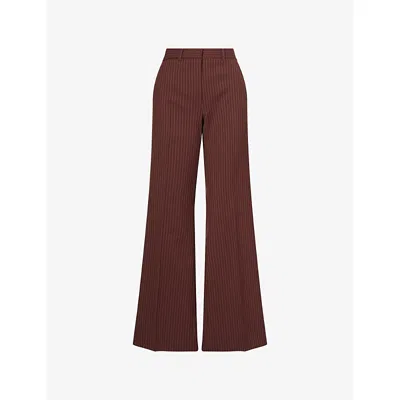 Me And Em And Em Womens Cinnamon Brown Pinstripe Kick Flare-leg Woven Trousers