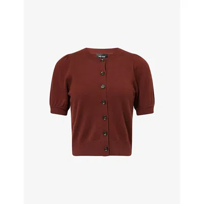 Me And Em And Em Womens Cinnamon Brown Puff-sleeve Cashmere Cardigan
