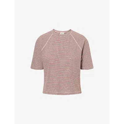Me And Em And Em Womens Cinnamon Brown/light Pinstripe Raglan-sleeve Cotton-blend T-shirt