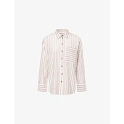 Me And Em And Em Womens Cinnamon Brown/light Stripe Boyfriend Cotton Shirt