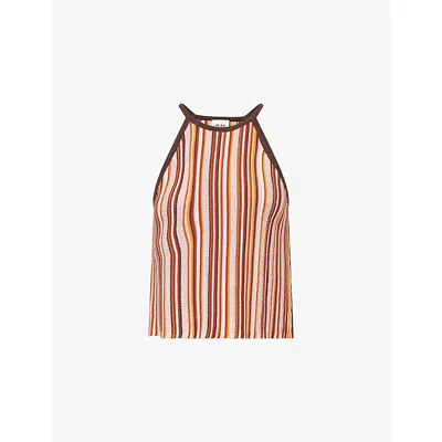 Me And Em And Em Womens Cinnamon Multi Textured-strip Knitted Vest-top In Pink