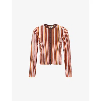 Me And Em And Em Womens Cinnamon Multi Textured-stripe Knitted Cardigan