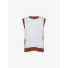 Me And Em And Em Womens Cloud Blue/burnt Car Contrast-panel Sleeveless Wool-blend Vest In White