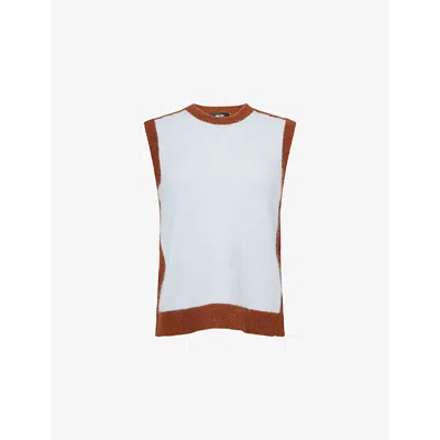 Me And Em And Em Womens Cloud Blue/burnt Car Contrast-panel Sleeveless Wool-blend Vest In White